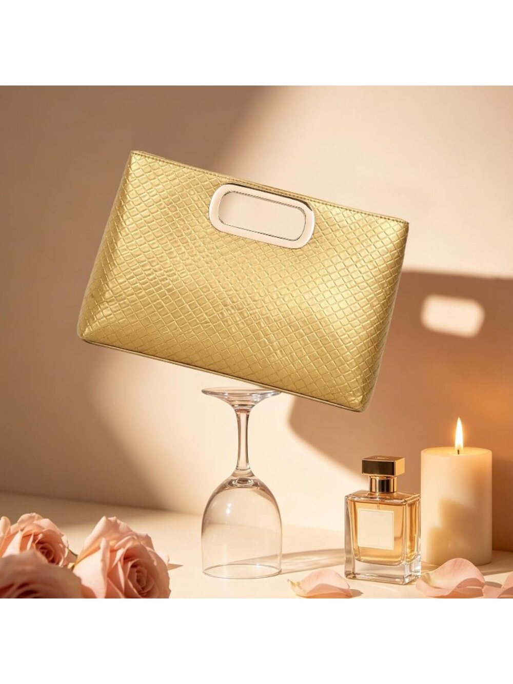 〽️Women's Gold Faux Leather Detachable Chain Wedding Party Handbag Clutch Purse - Picture 3 of 6